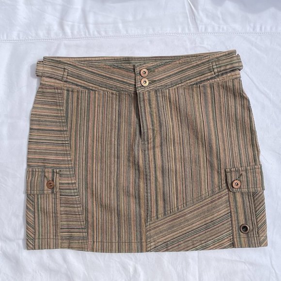 Brown Pinstripe Denim Mini Skirt - Picture 1 of 5